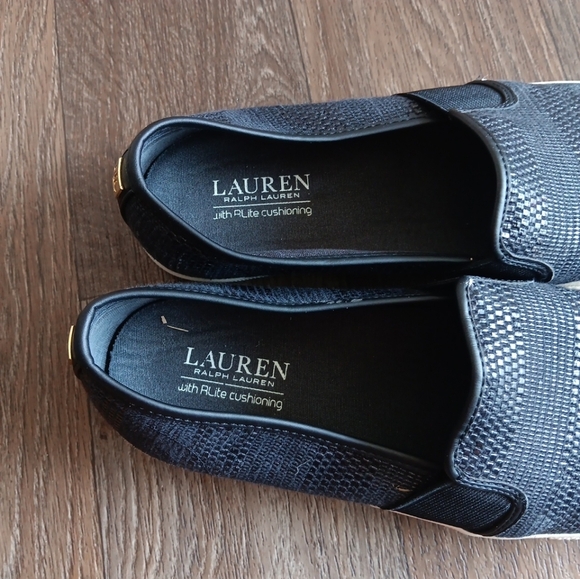LAUREN RALPH LAUREN Jinny Slip-On Sneaker Size 9.5B Black Textiles Double Goring - Picture 3 of 7